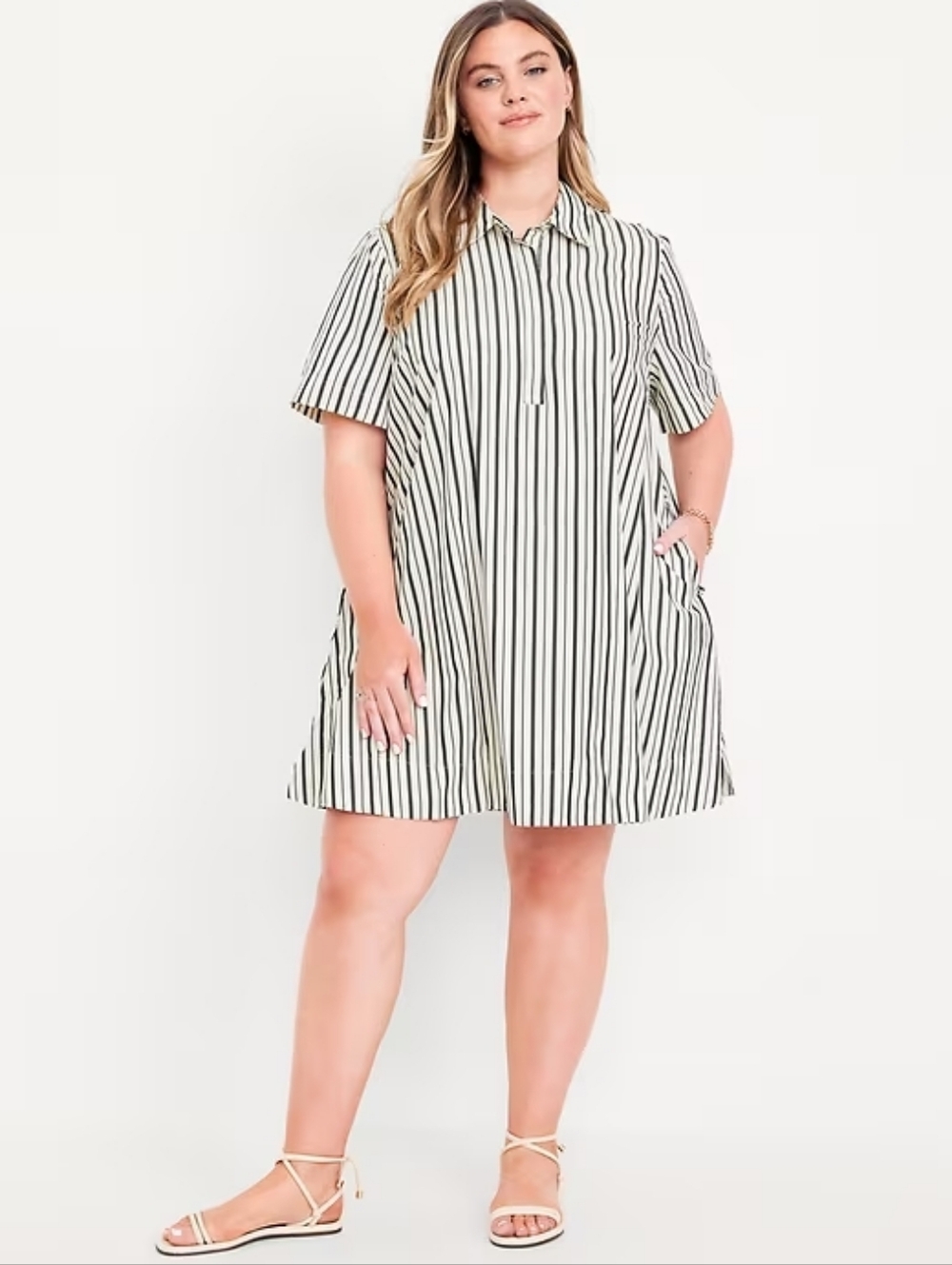 Old Navy Mini Shirt Swing Dress Soft Black Stripe - Picture 3 of 5